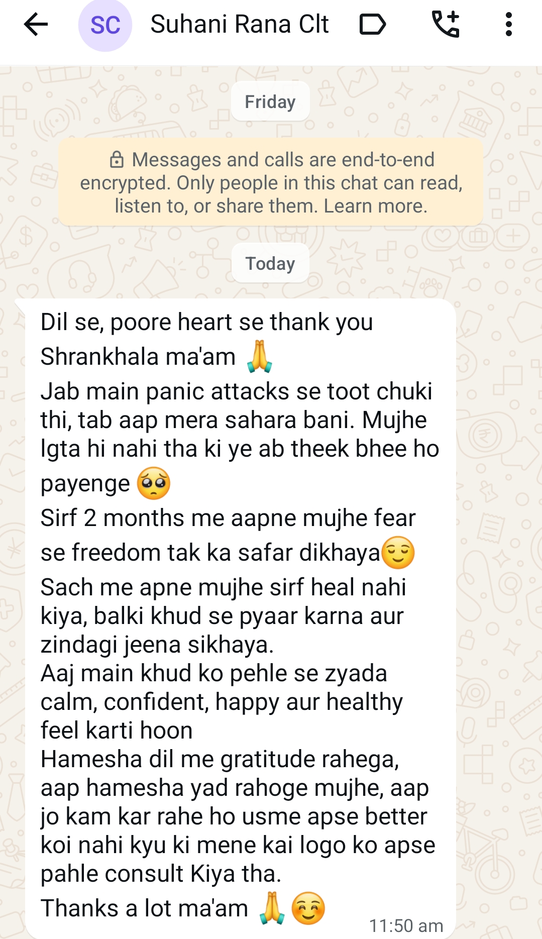 NLP testimonial shared by Suhani