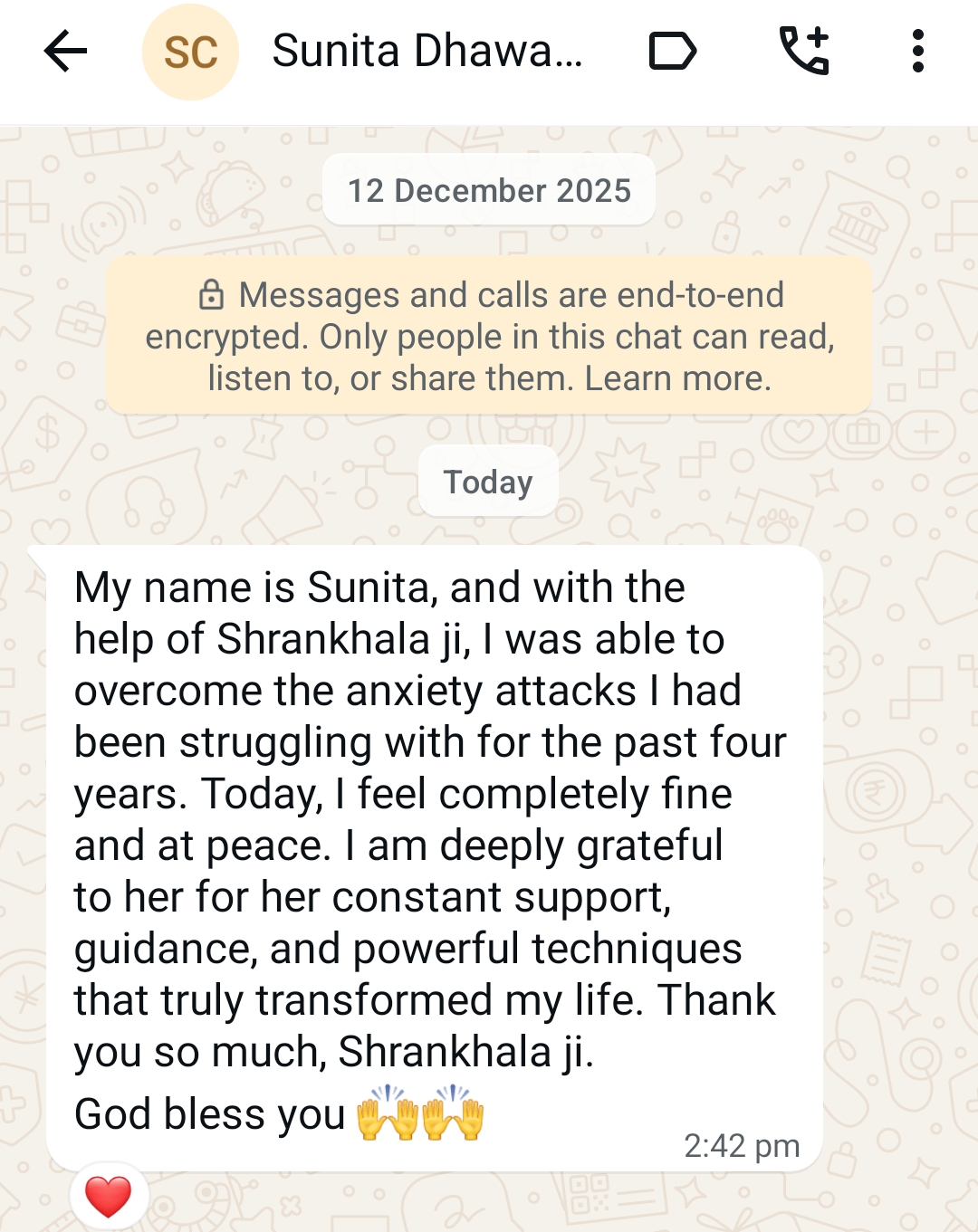 NLP testimonial shared by Sunita