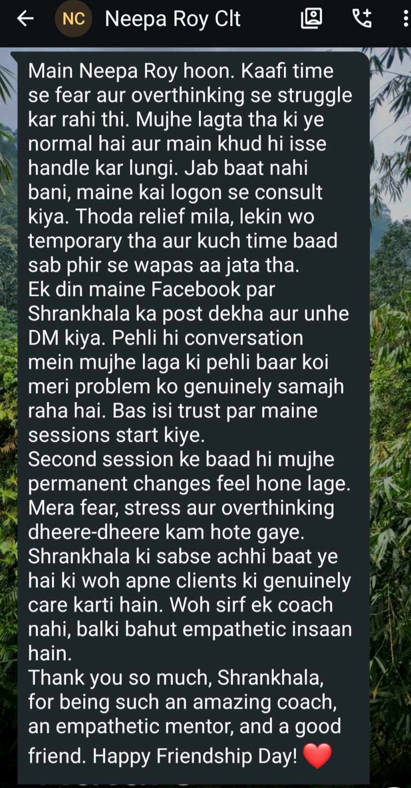 NLP testimonial shared by Neepa