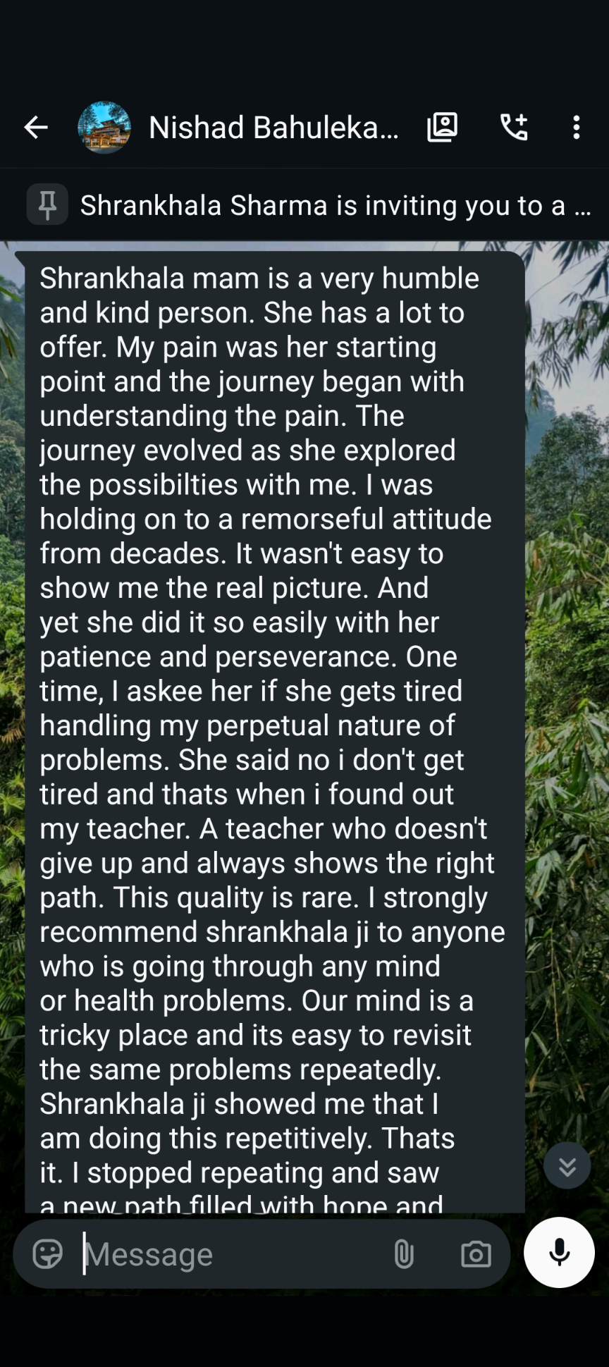 NLP testimonial shared by Nishad